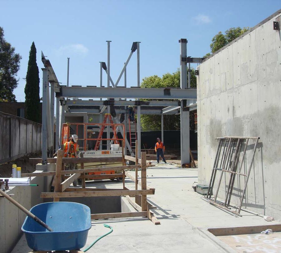 Poured foundation, shear walls, and embedded steel columns for a custom home in Manhattan Beach, CA. Pacificland Constructors