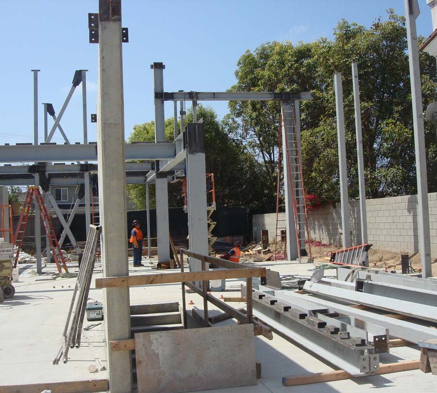 Poured foundation, shear walls, and embedded steel columns for a custom home in Manhattan Beach, CA. Pacificland Constructors