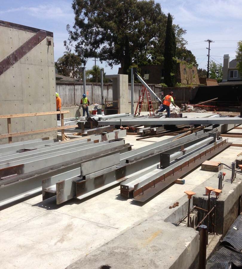 Steel members for a custom home in Manhattan Beach, CA prior to installation. Pacificland Constructors