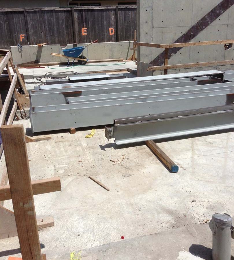 Steel members for a custom home in Manhattan Beach, CA prior to installation. Pacificland Constructors