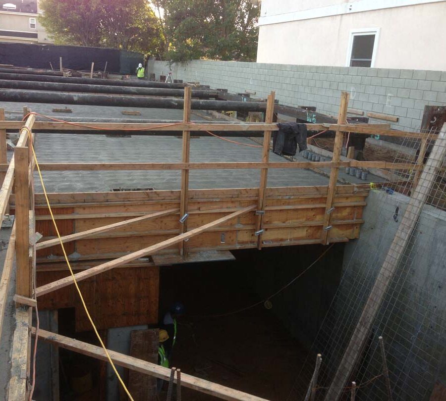 Prior to working on this home’s foundation shoring was placed to create a safe work environment. Pacificland Constructors