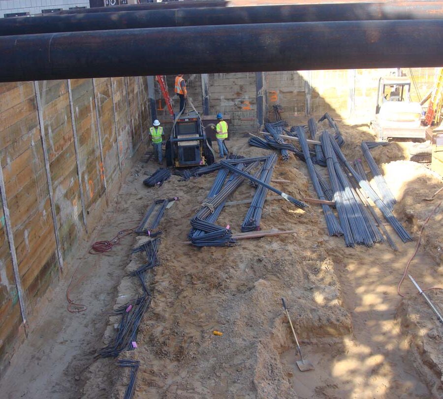 Excavated strip footings are ready for steel reinforcement. Iron men Move in ! Pacificland Constructors