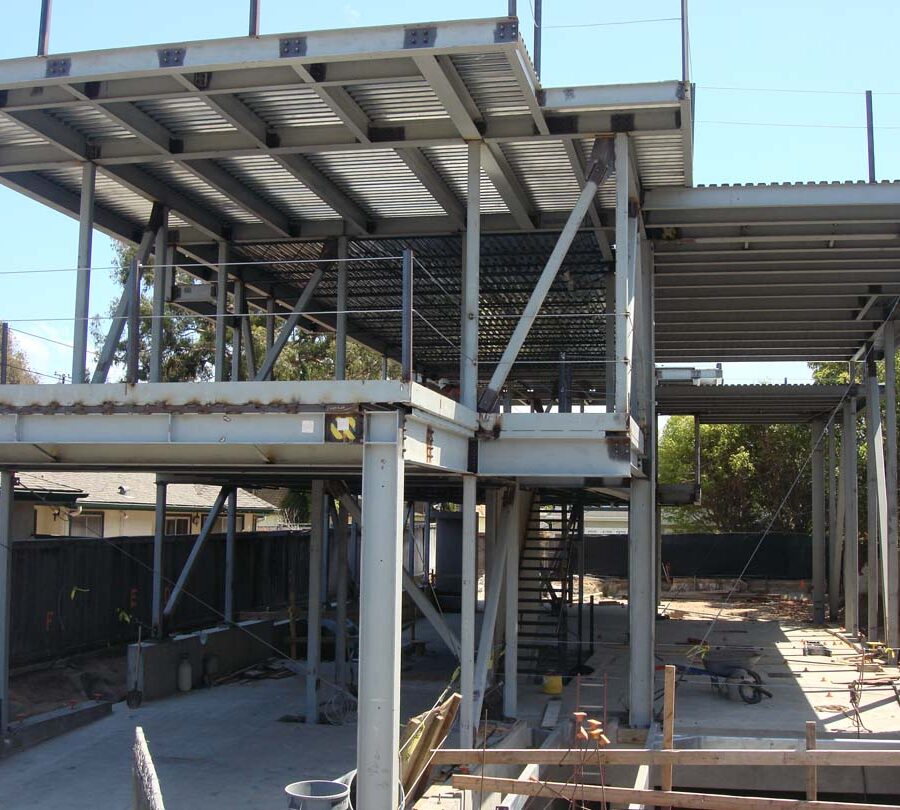 Steel framework for a new custom home in Manhattan Beach, CA. Pacificland Constructors