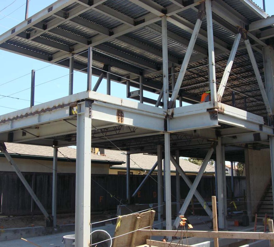 Steel framework for a new custom home in Manhattan Beach, CA. Pacificland Constructors