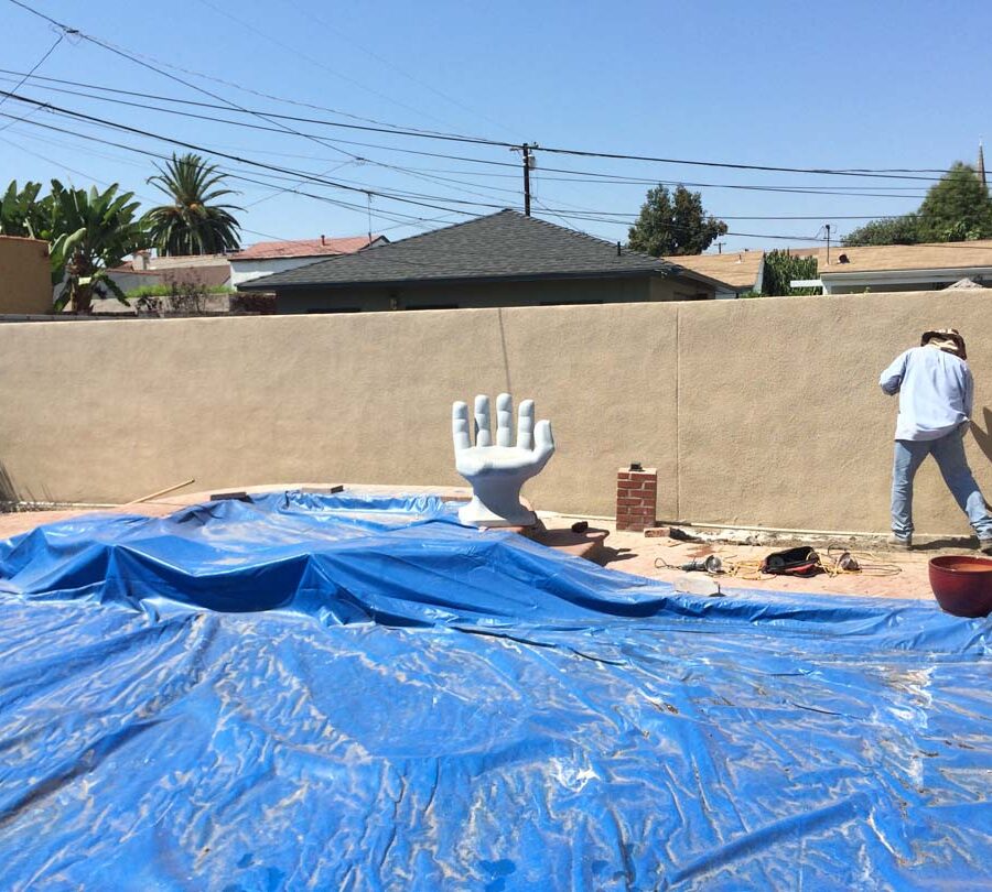 The neighbor of our client wanted us to apply colored stucco to his side of the wall. Our crew was happy to do that for them. Pacificland Constructors