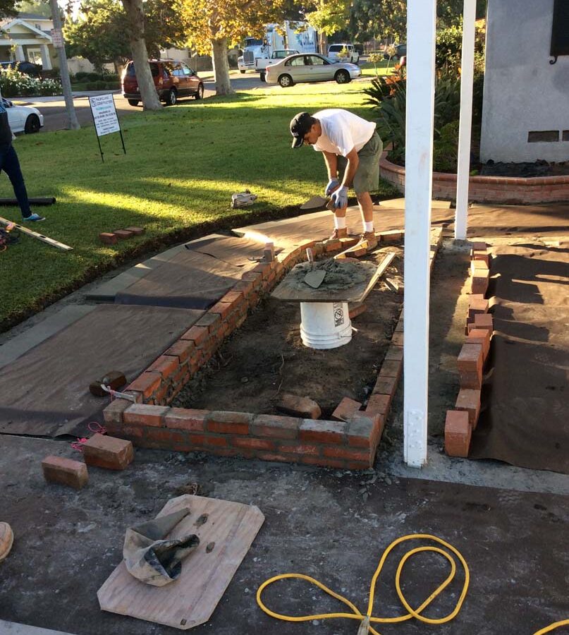 Construction of new brick planters. Pacificland Constructors