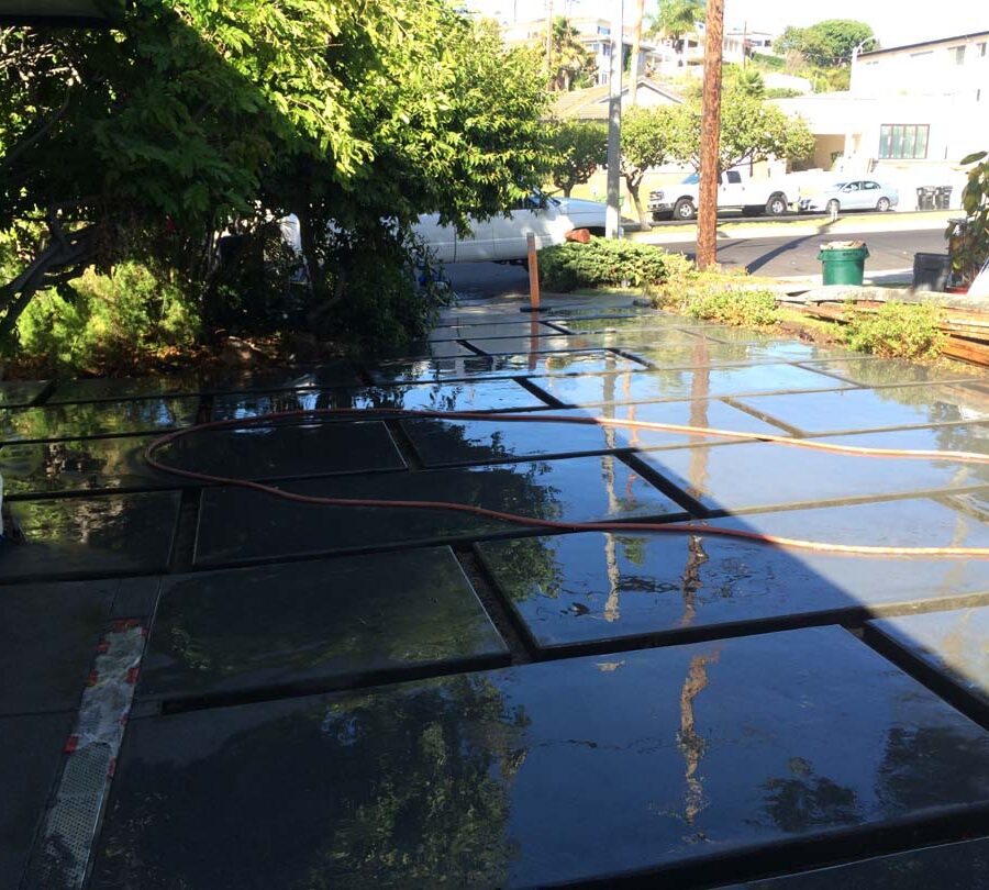 New beautiful front yard patio used to create an architecturally nature-friendly theme. Pacificland Constructors