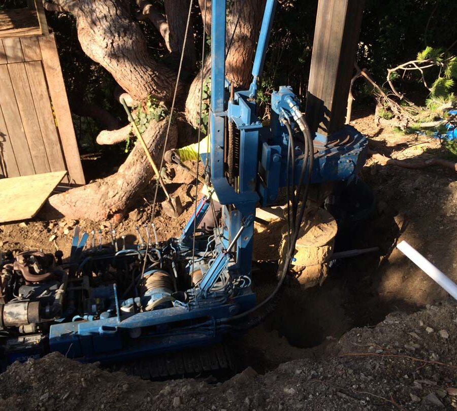 Boring machine used to prepare the cast in place foundations. Pacificland Constructors