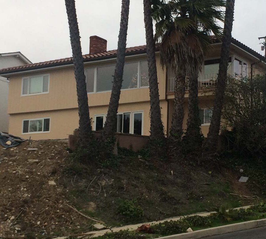 The previous contractor who did work on this home threw all the debris of the pool construction onto the hillside. We were called to clean their work and build a retaining wall to increase flat space by the pool deck.