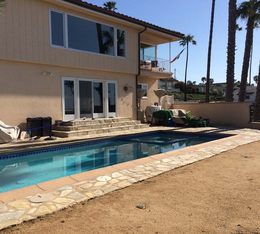 New flagstone pool deck for a home in San Pedro, CA. Pacificland Constructors