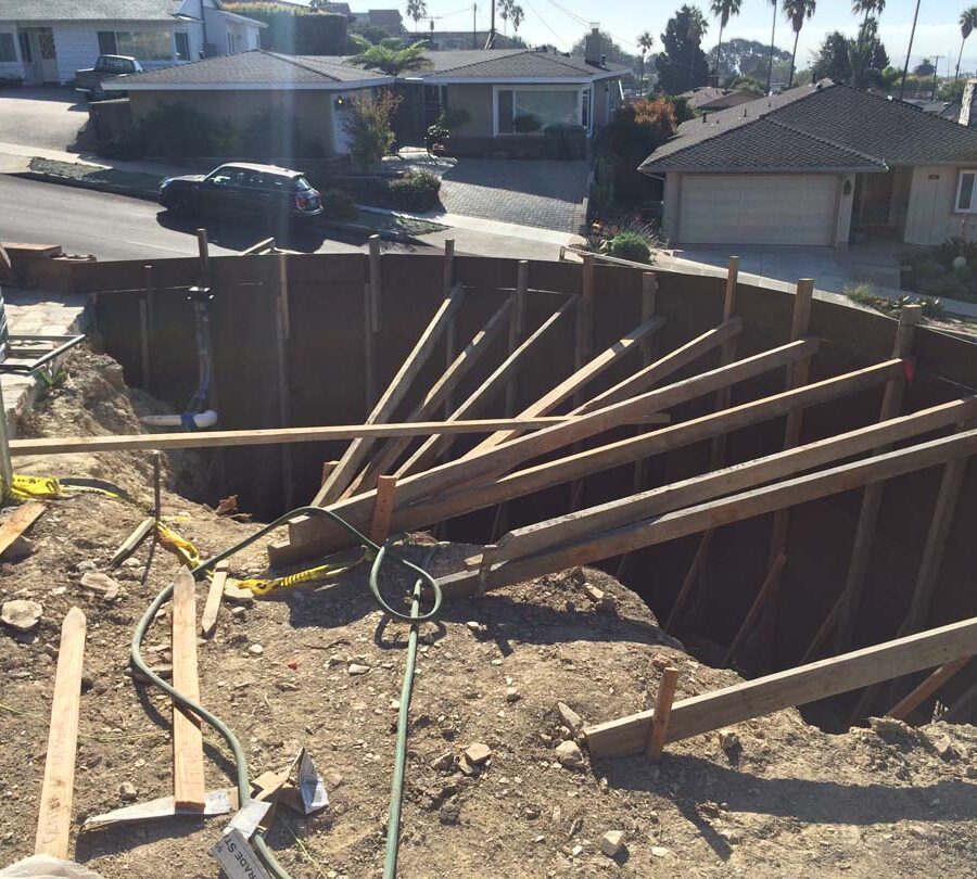 Construction Framework for a new retaining wall. Pacificland Constructors