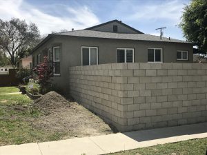Unfinished CMU block wall. Pacificland Constructors