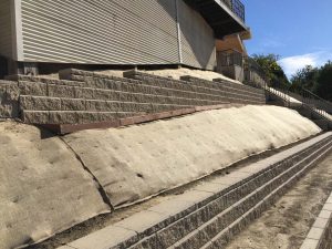 New walls for an uphill property in La Habra. Burlap is applied onto the soil. Pacificland Constructors