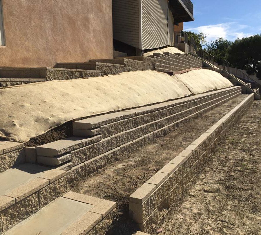 New walls for an uphill property in La Habra. Burlap is applied onto the soil. Pacificland Constructors