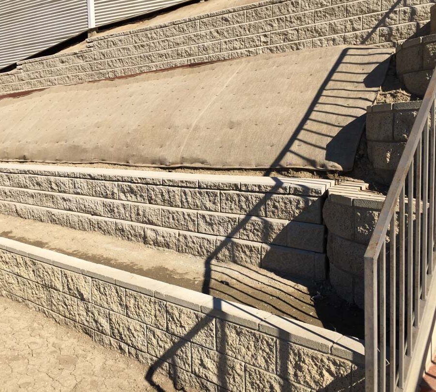 New CMU retaining walls with covered soil to prevent weeds from growing for a home in La Habra, CA. Pacificland Constructors