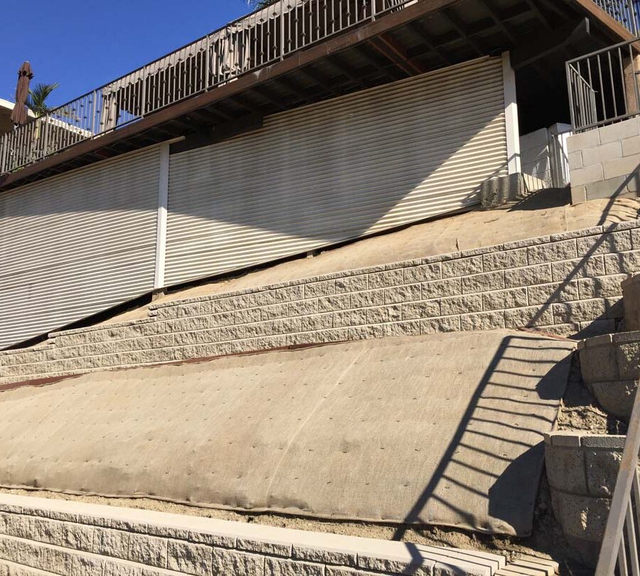 New CMU retaining walls with covered soil to prevent weeds from growing for a home in La Habra, CA