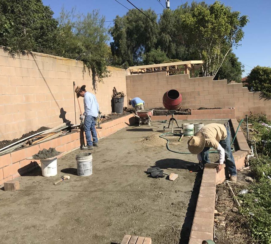 Caps being placed on CMU blocks. Pacificland Constructors