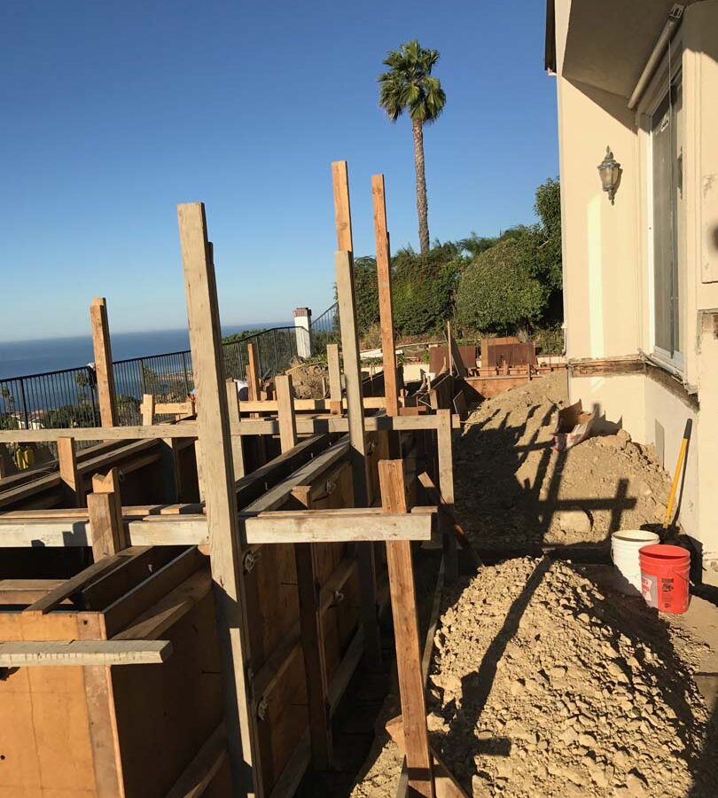 Wooden formwork for a new custom concrete planter in Palos Verdes Estates, CA. Pacificland Constructors