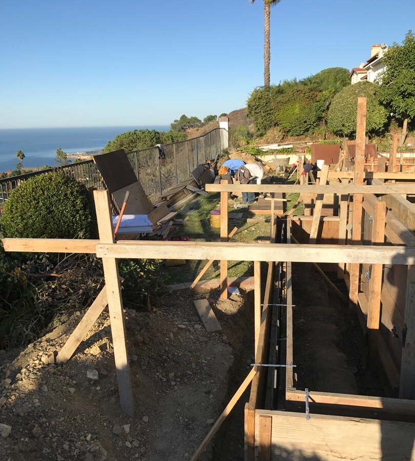 Wooden formwork for a new custom concrete planter in Palos Verdes Estates, CA. Pacificland Constructors