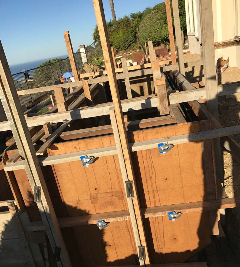 Wooden formwork for a new custom concrete planter in Palos Verdes Estates, CA. Pacificland Constructors